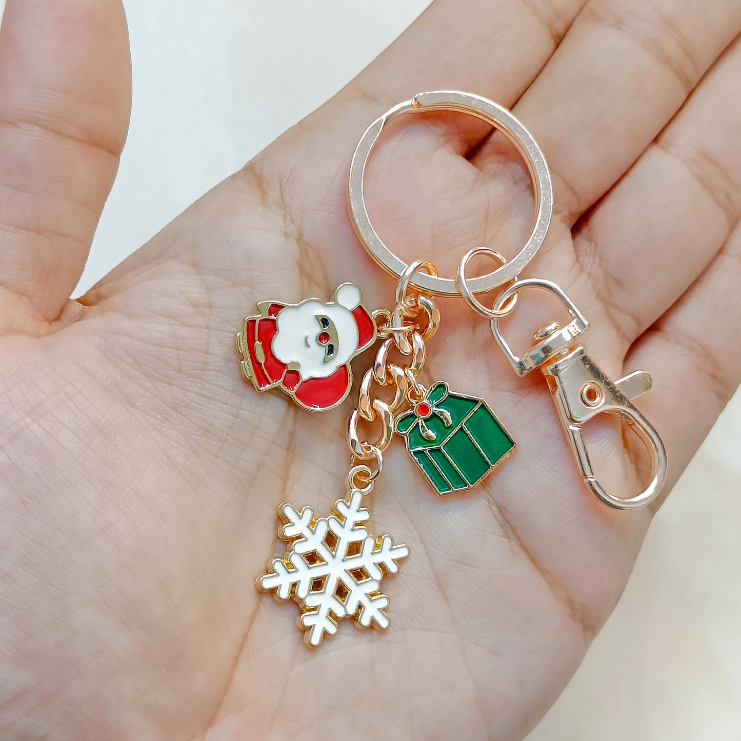 Rose Golden Three Charms Combo Christmas Bag Charm Keychain (Design K28)