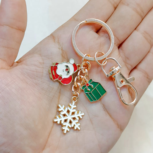 Rose Golden Three Charms Combo Christmas Bag Charm Keychain (Design K28)