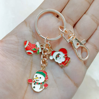 Rose Golden Three Charms Combo Christmas Bag Charm Keychain (Design K29)