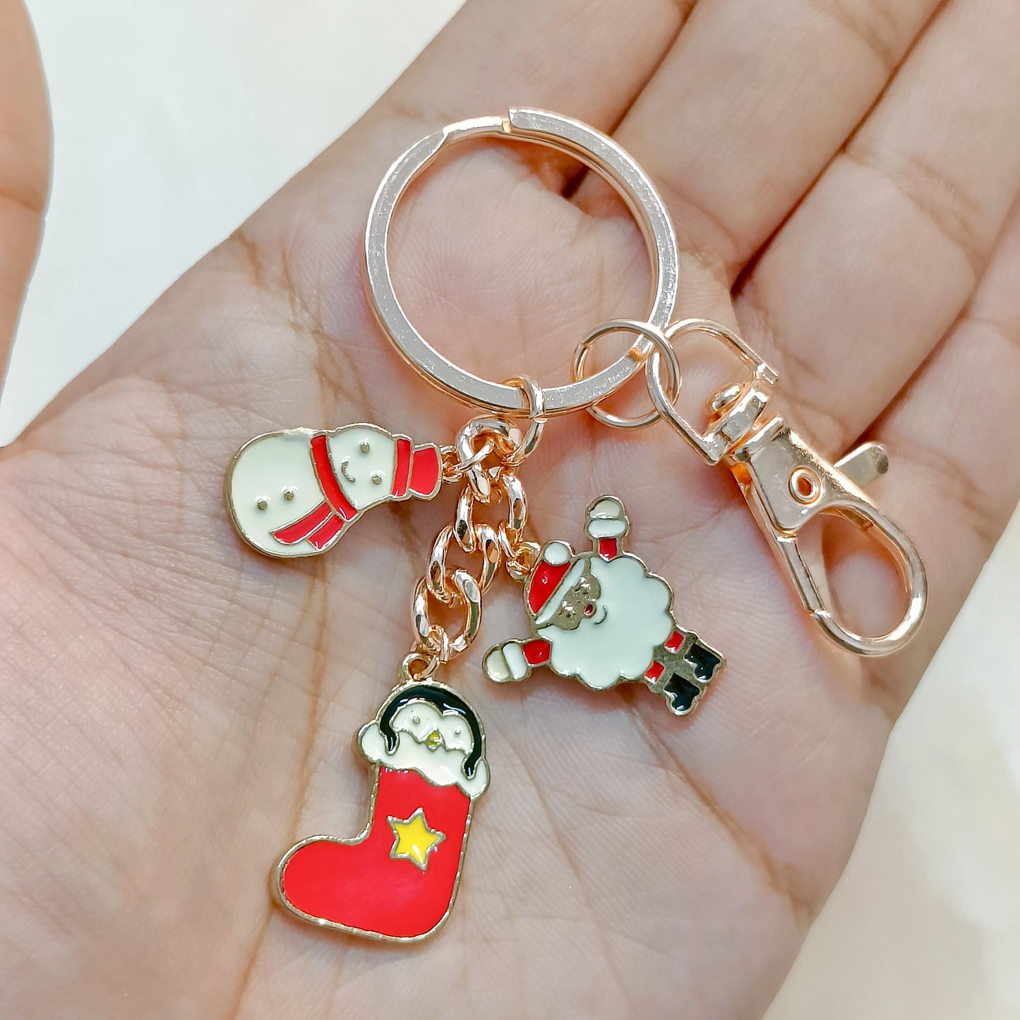 Rose Golden Three Charms Combo Christmas Bag Charm Keychain (Design K30)