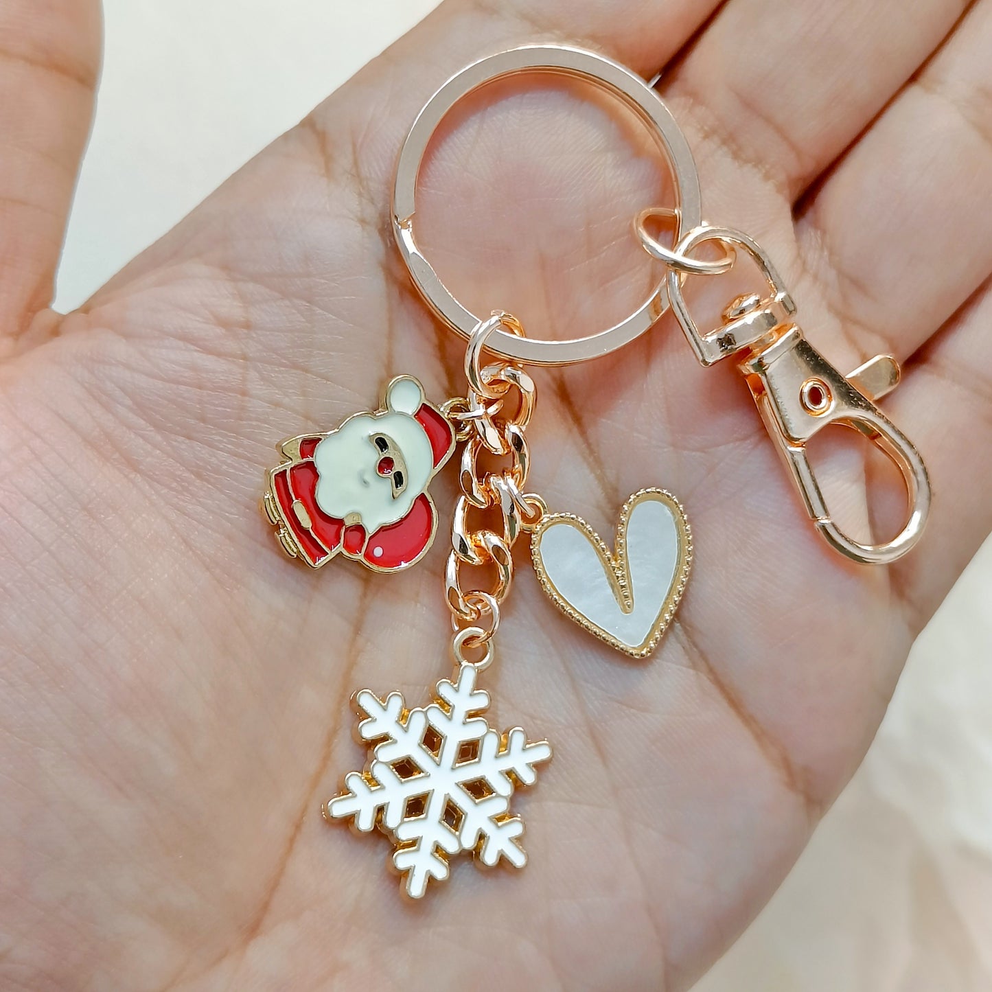 Rose Golden Three Charms Combo Christmas Bag Charm Keychain (Design K32)