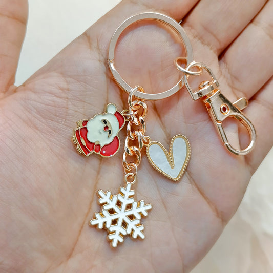 Rose Golden Three Charms Combo Christmas Bag Charm Keychain (Design K32)