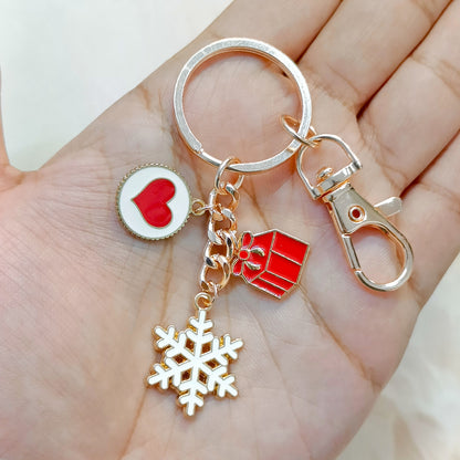 Rose Golden Three Charms Combo Christmas Bag Charm Keychain (Design K33)