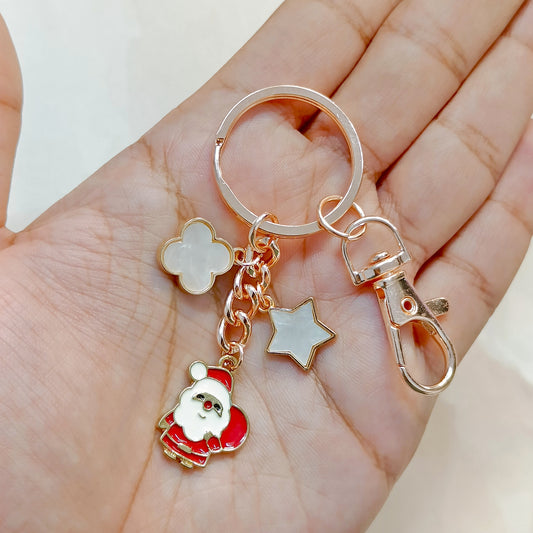 Rose Golden Three Charms Combo Christmas Bag Charm Keychain (Design K34)