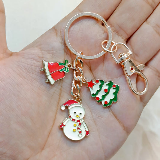 Rose Golden Three Charms Combo Christmas Bag Charm Keychain (Design K35)