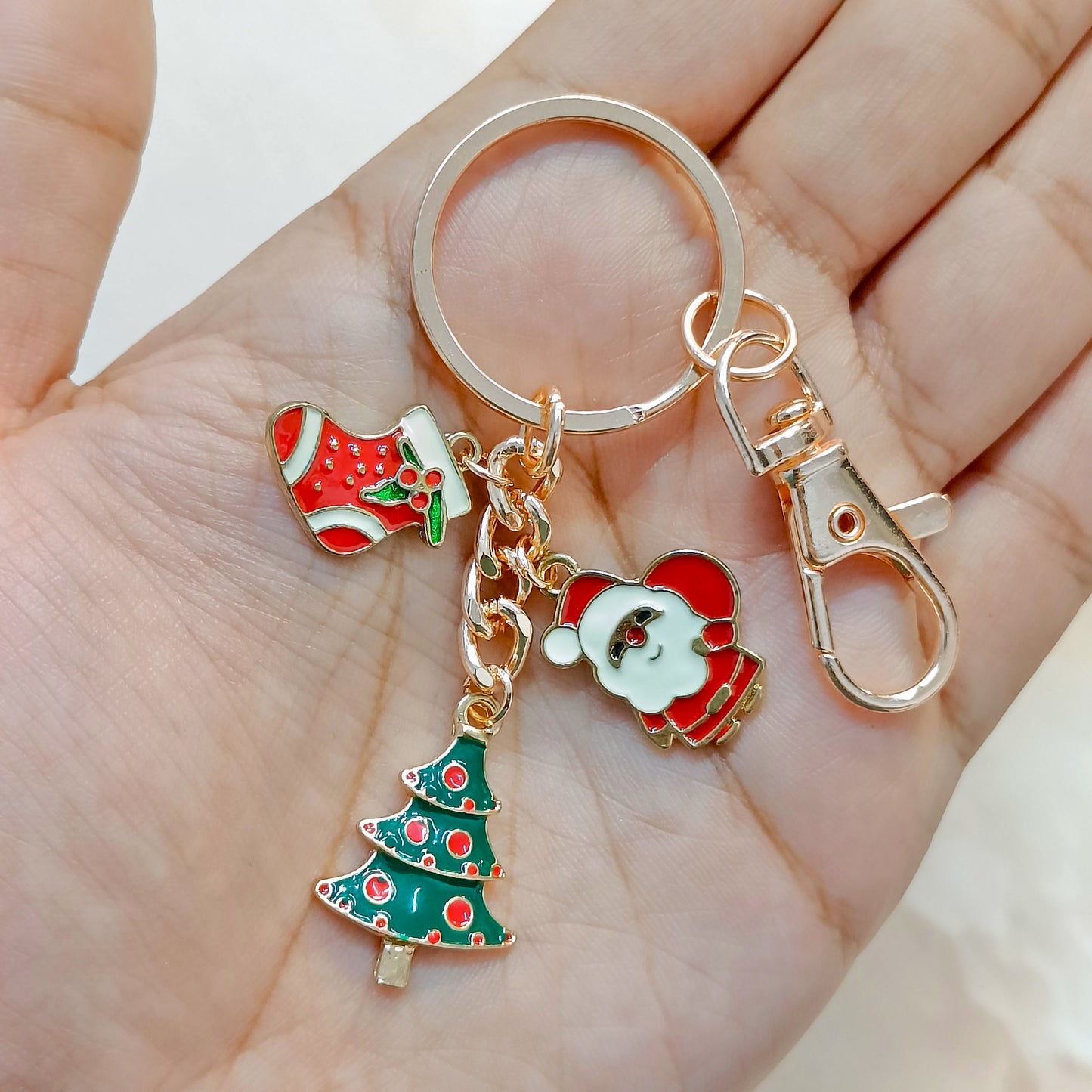 Rose Golden Three Charms Combo Christmas Bag Charm Keychain (Design K36)