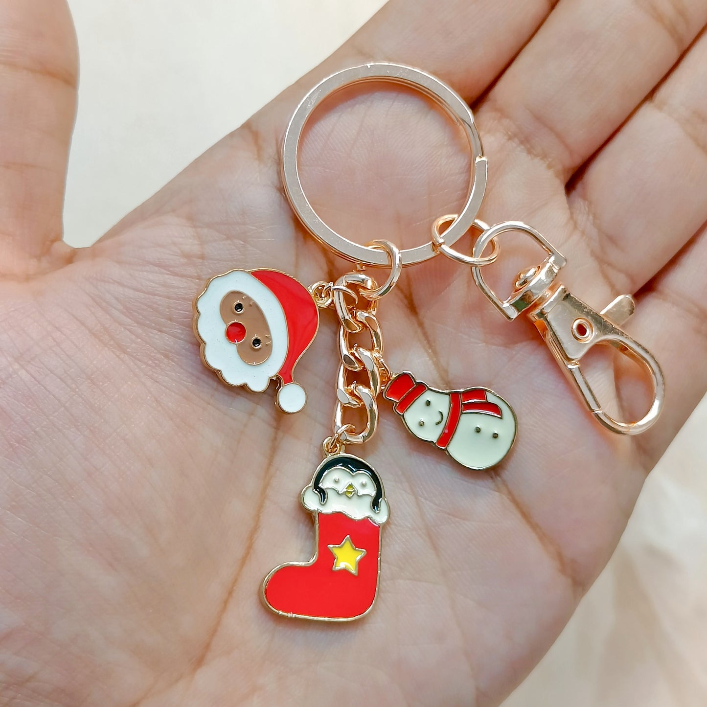 Rose Golden Three Charms Combo Christmas Bag Charm Keychain (Design K37)