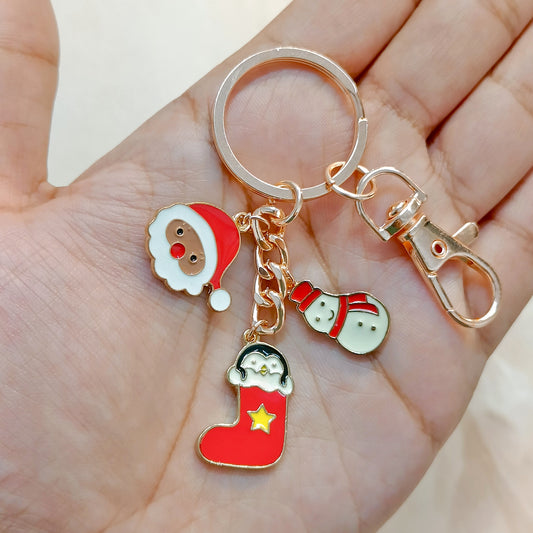 Rose Golden Three Charms Combo Christmas Bag Charm Keychain (Design K37)