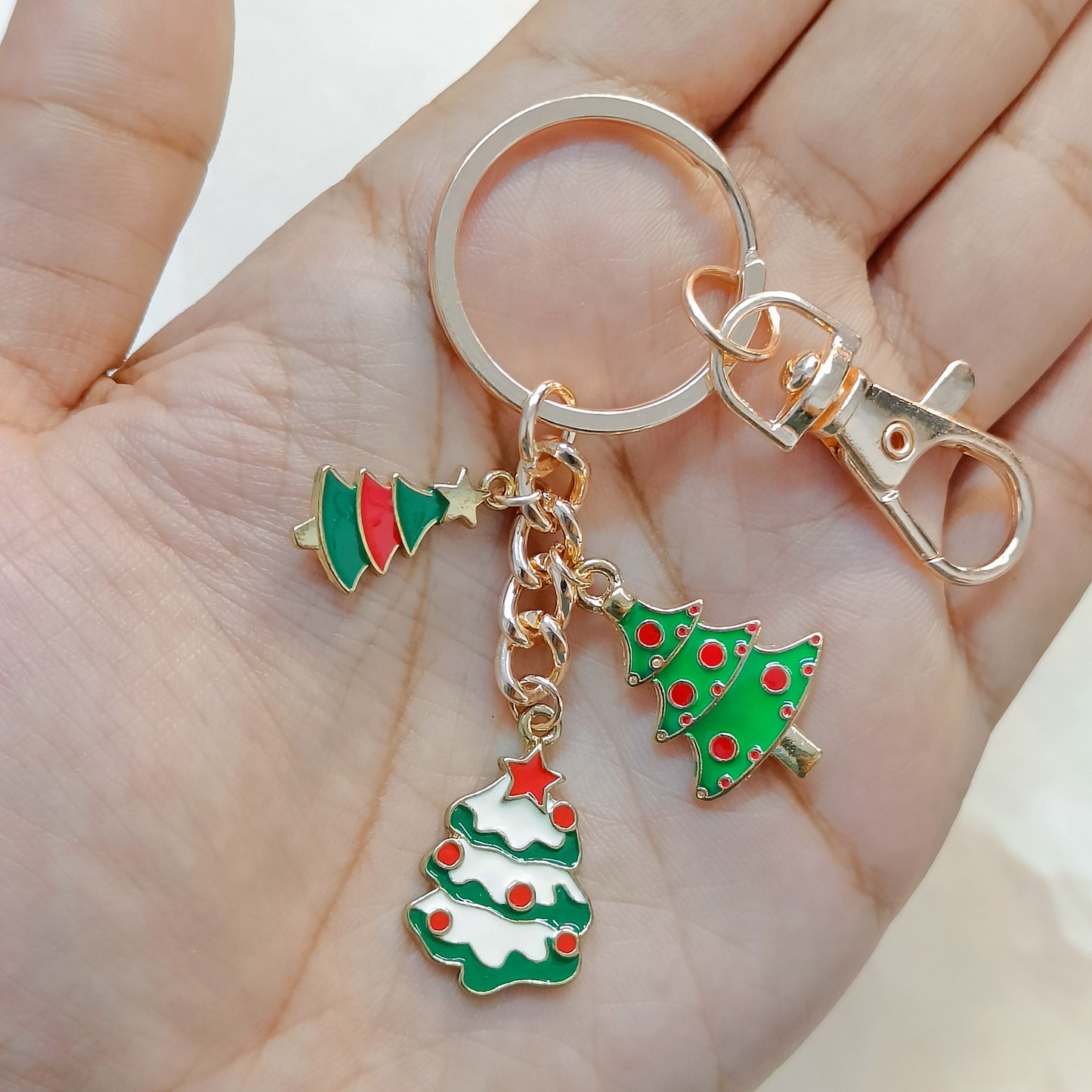 Rose Golden Three Charms Combo Christmas Bag Charm Keychain (Design K39)
