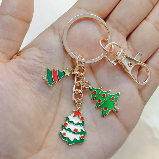 Rose Golden Three Charms Combo Christmas Bag Charm Keychain (Design K39)