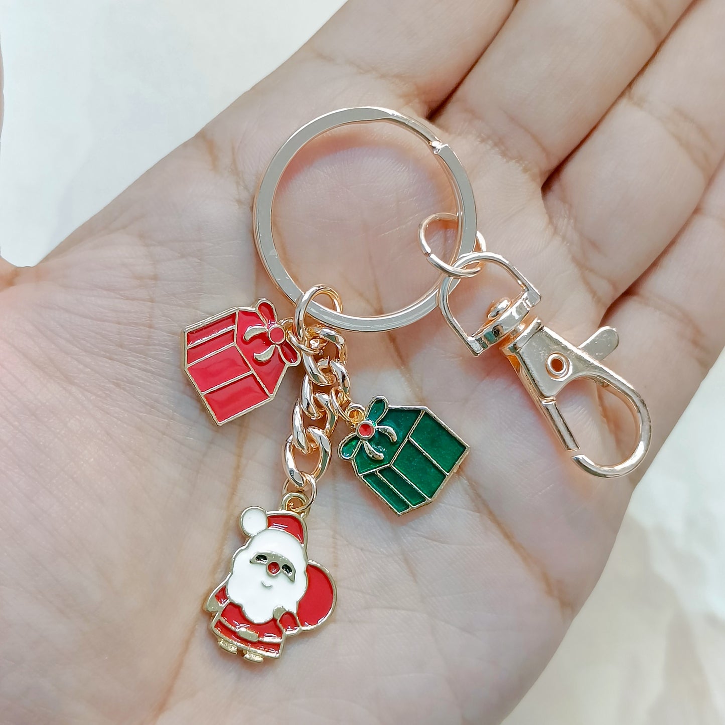 Rose Golden Three Charms Combo Christmas Bag Charm Keychain (Design K6)