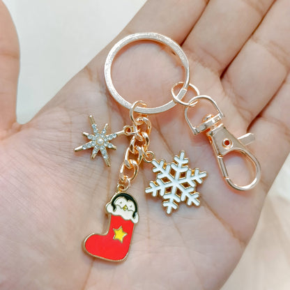 Rose Golden Three Charms Combo Christmas Bag Charm Keychain (Design K8)
