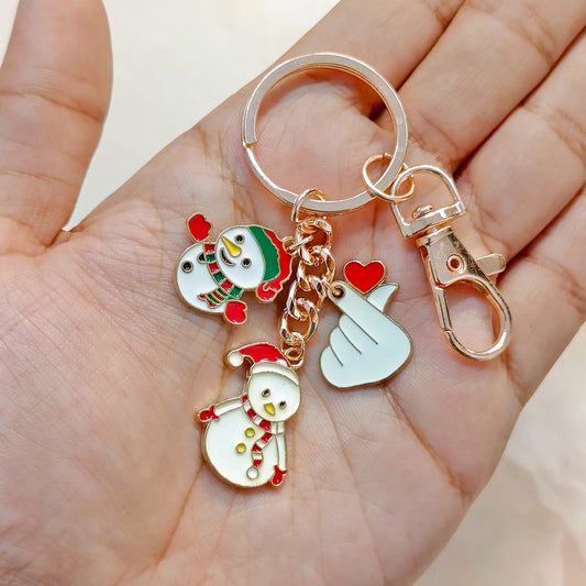 Rose Golden Three Charms Combo Christmas Bag Charm Keychain (Design K9)