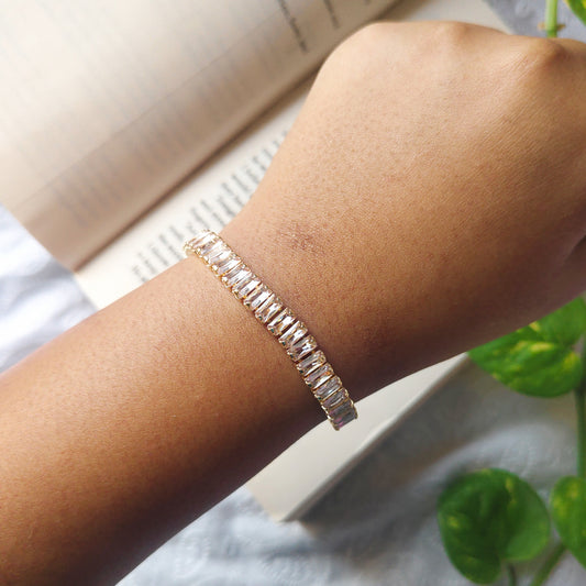 Golden Baguette American Diamond Tennis Bracelet for Women