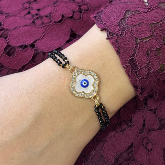 Studded Clover Evil Eye Two-Layer Mangalsutra Bracelet for Women
