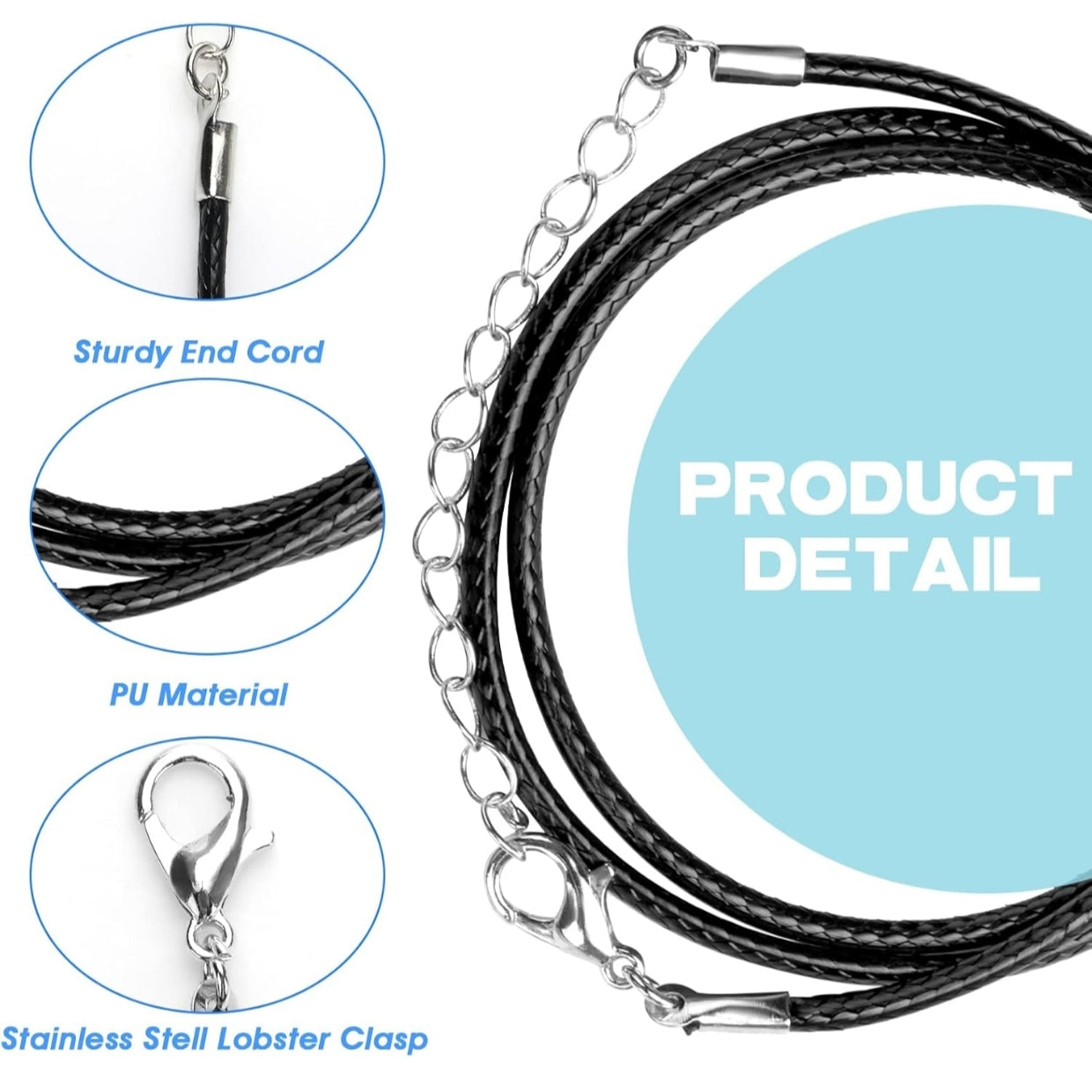 Black Synthetic Leather Cord Unisex Necklace