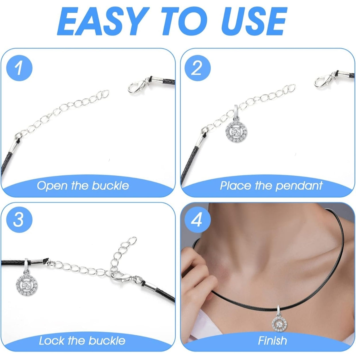 Black Synthetic Leather Cord Unisex Necklace