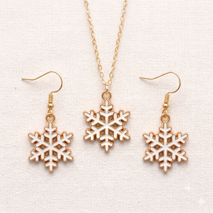 Spiky Snowflake Golden Christmas Pendant Set (Necklace & Earrings)