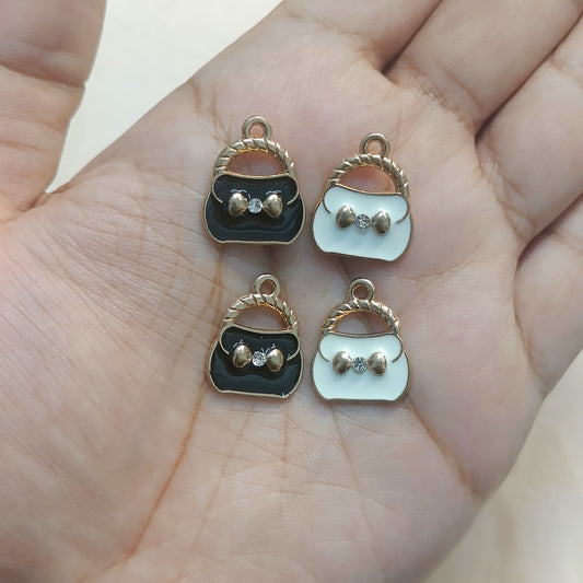 Luxury Handbag with Studded Bow Metal Charms