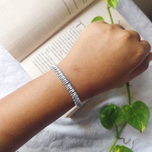 Silver Baguette American Diamond Tennis Bracelet for Women