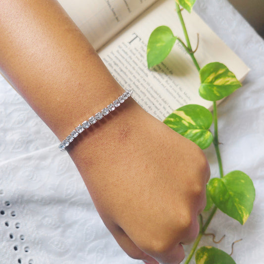 Silver Round American Diamond Tennis Bracelet for Women