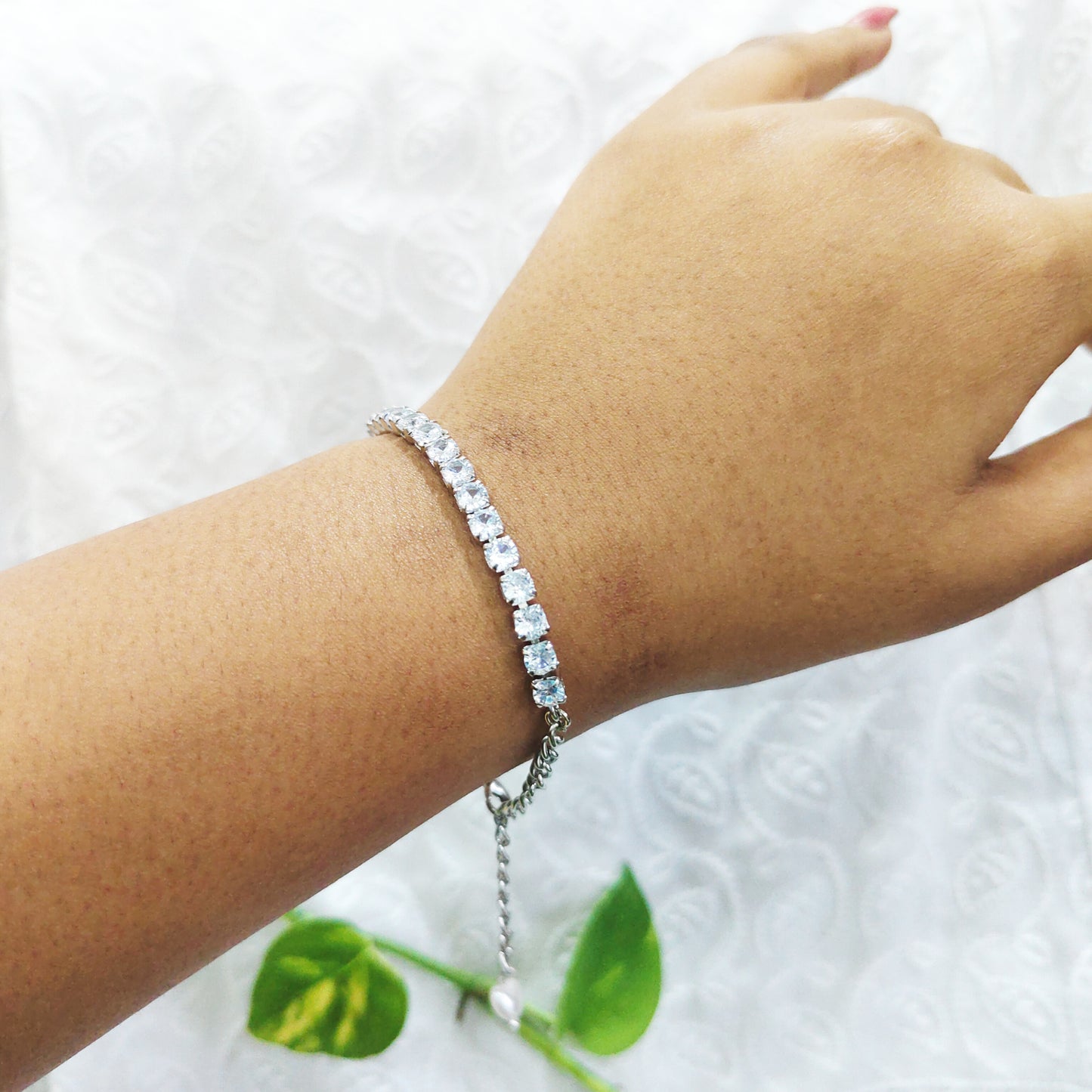Silver Round American Diamond Tennis Bracelet for Women