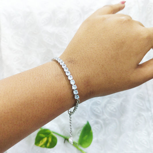 Silver Round American Diamond Tennis Bracelet for Women